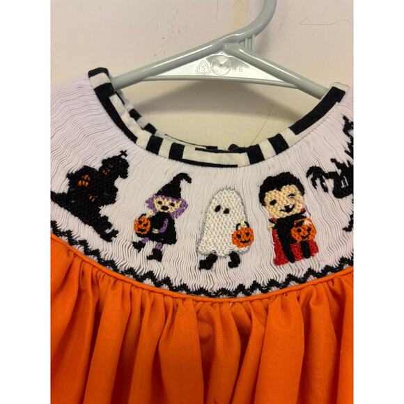 Five Little Monkeys Smoked Embroidered Halloween Dress Orange 2T - Picture 2 of 4